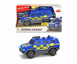 Полицейский внедорожник 1:32, свет, звук, брызгает водой, свободный ход, 18 см. (Dickie, 3713009)